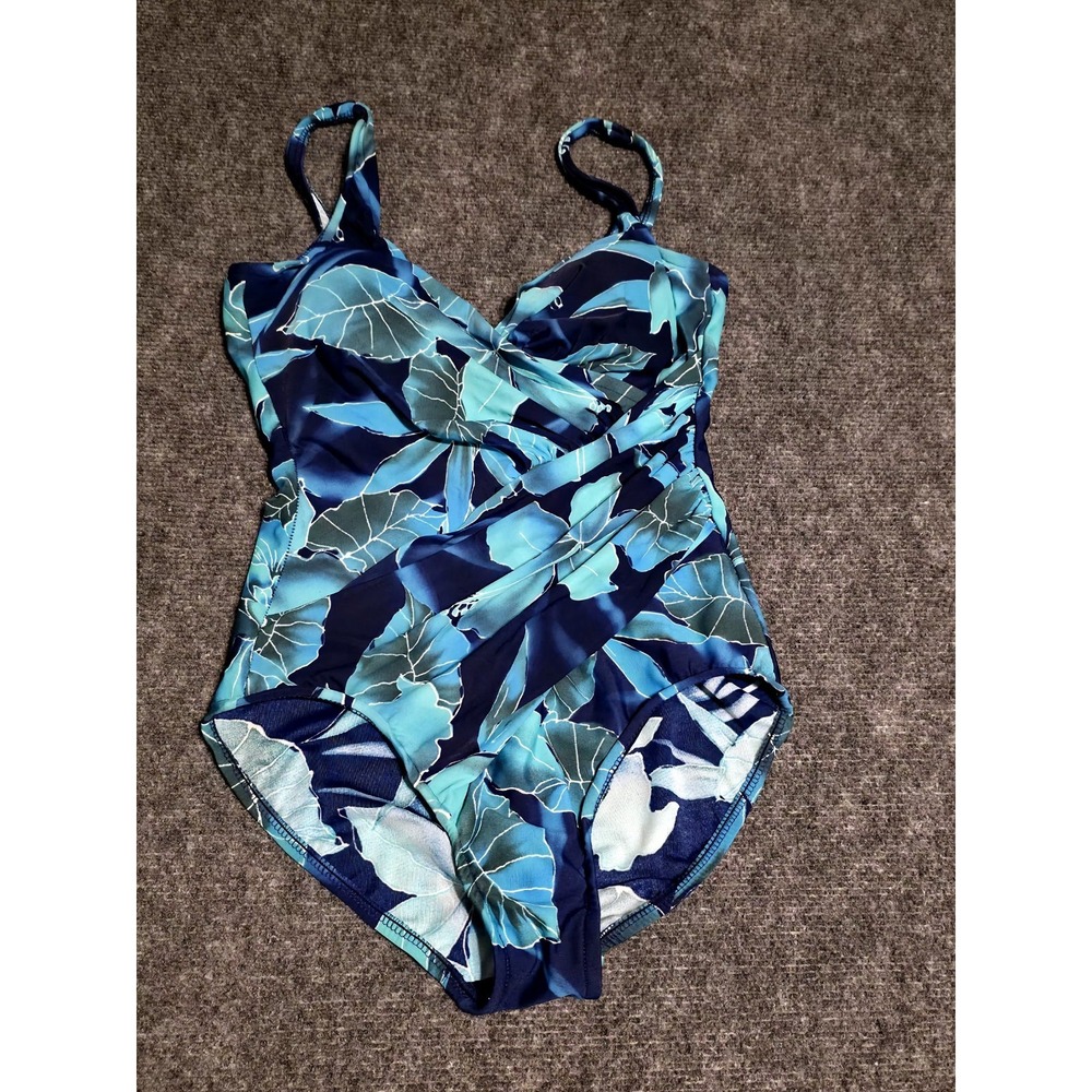 Miraclesuit Blue Hibiscus Floral One Piece Swimsuit 59288H Blue Size 10 - Picture 2 of 7